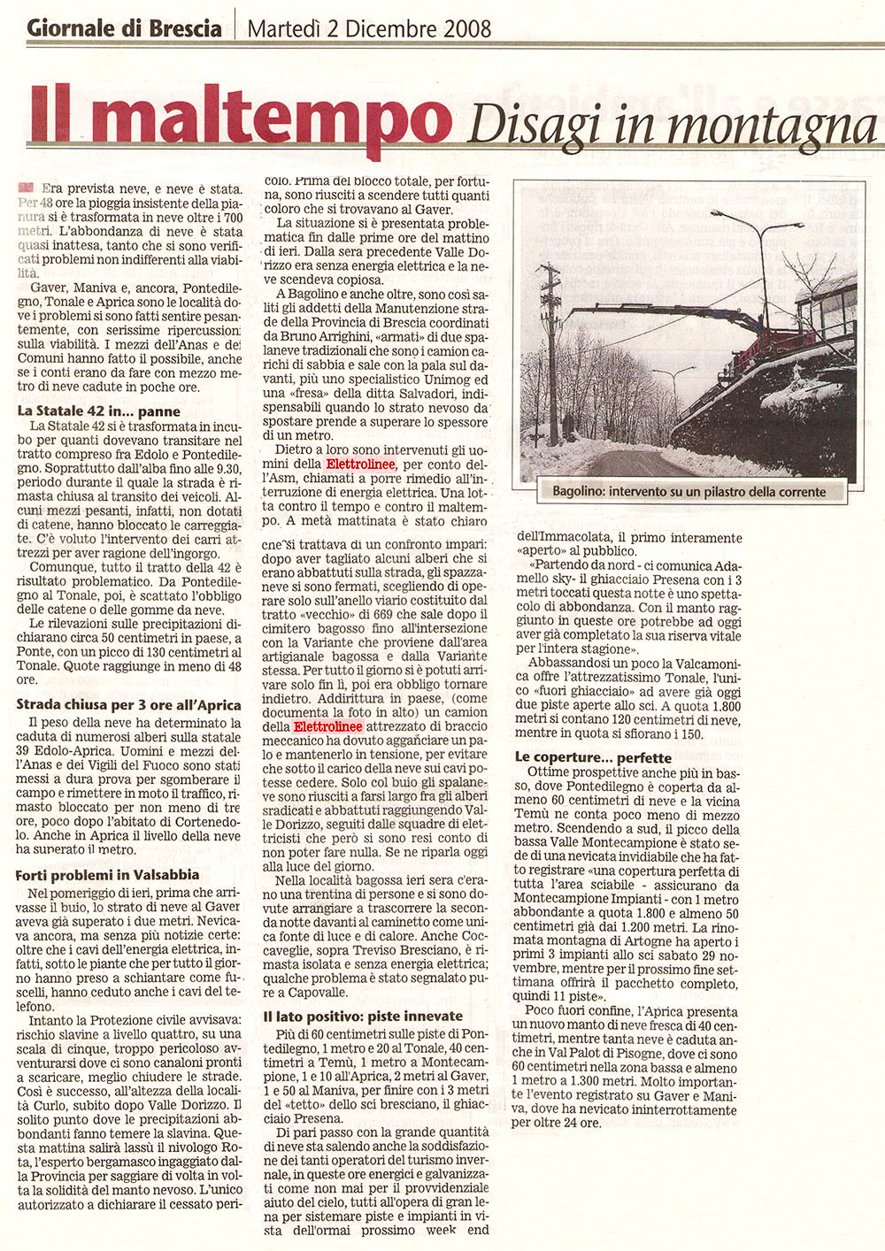 Giornale di Brescia 2 Dicembre 2008