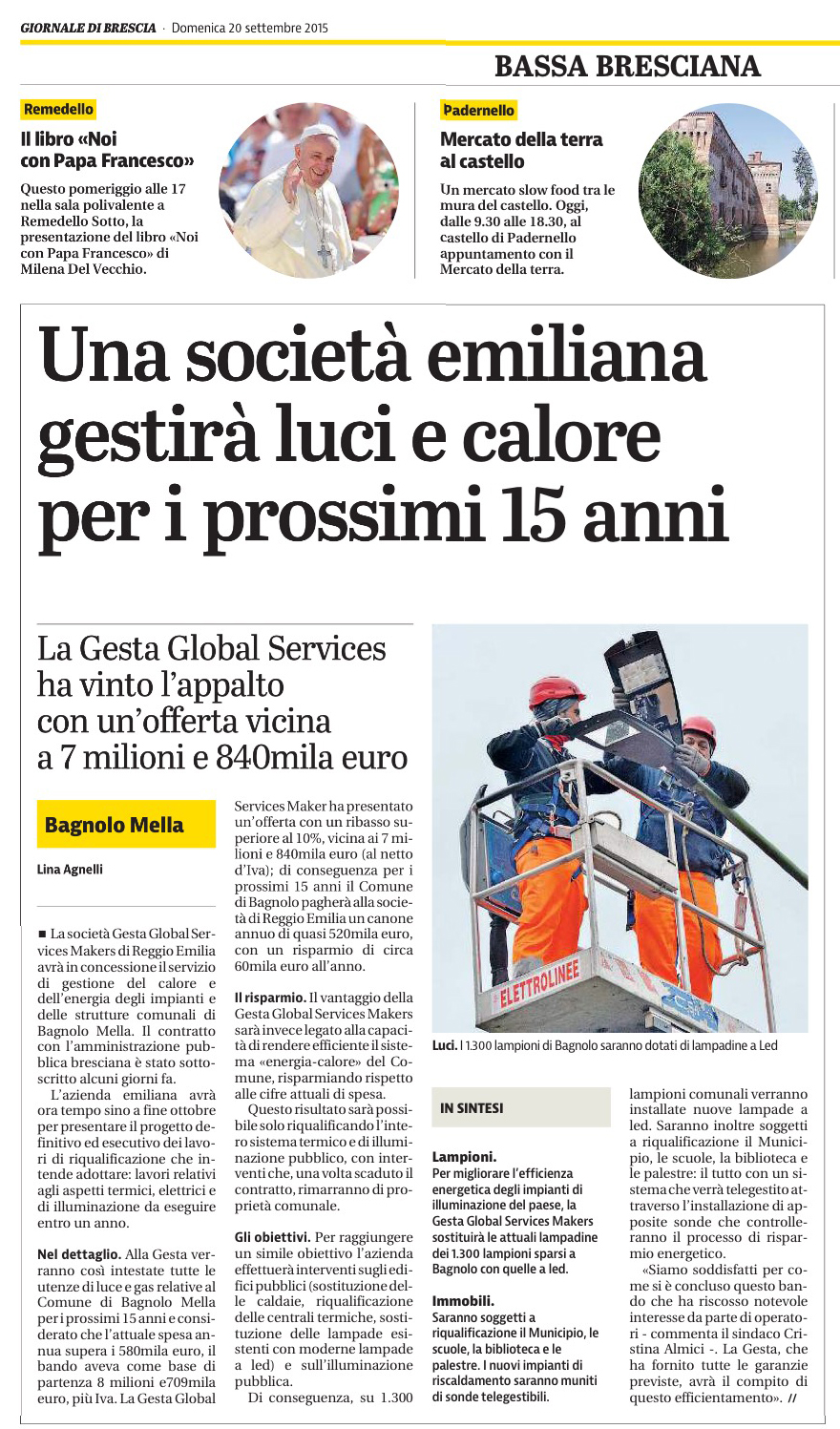 Giornale di Brescia 20 Settembre 2015